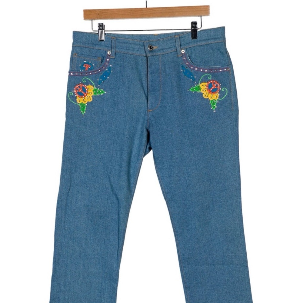 Moschino Blue Jeans with Colorful Floral Embroidery